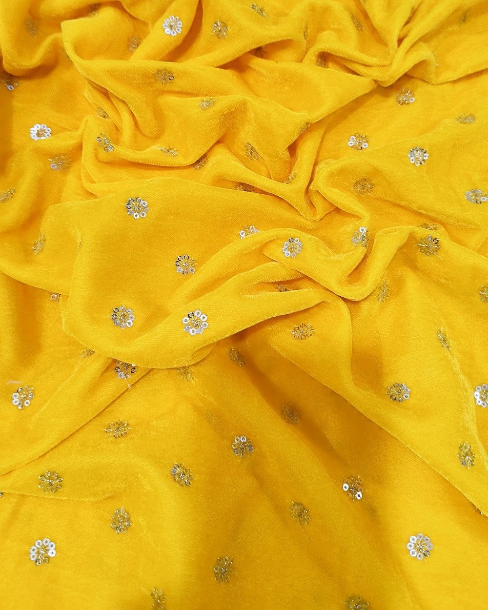 Velvet Work Yellow Colour 45 Inches Width