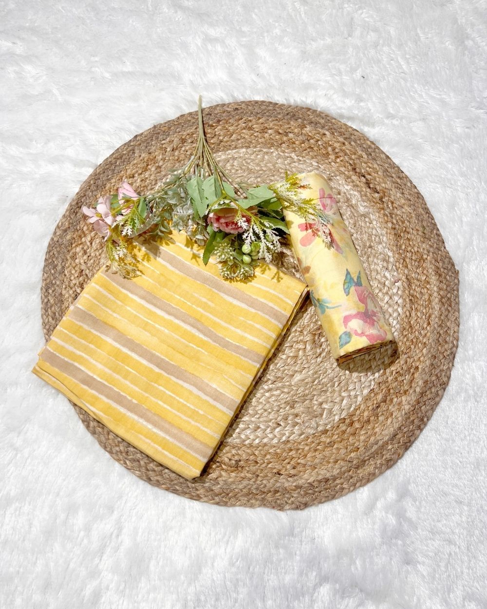 Printed Muslin Unstitched Multicolour Top (2.40 mtr) & Lemon Yellow Bottom (2.60 mtr) Set 42 Inches Width