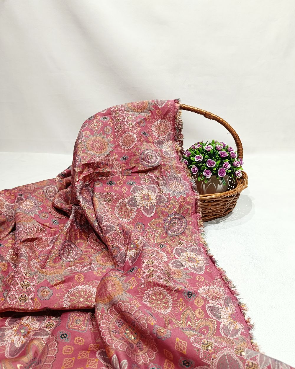 Printed Muslin (Foil) Dusty Pink Colour 42 Inches Width