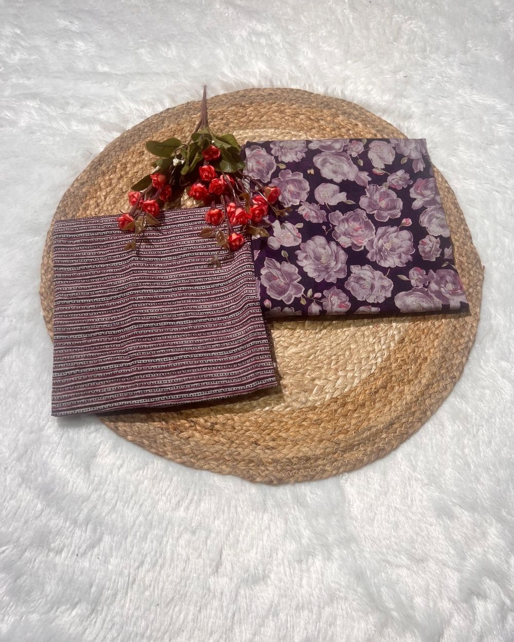 Printed Muslin Unstitched Top (2.80 mtr) & Bottom (2.50 mtr) Set Wine Colour 42 Inches Width
