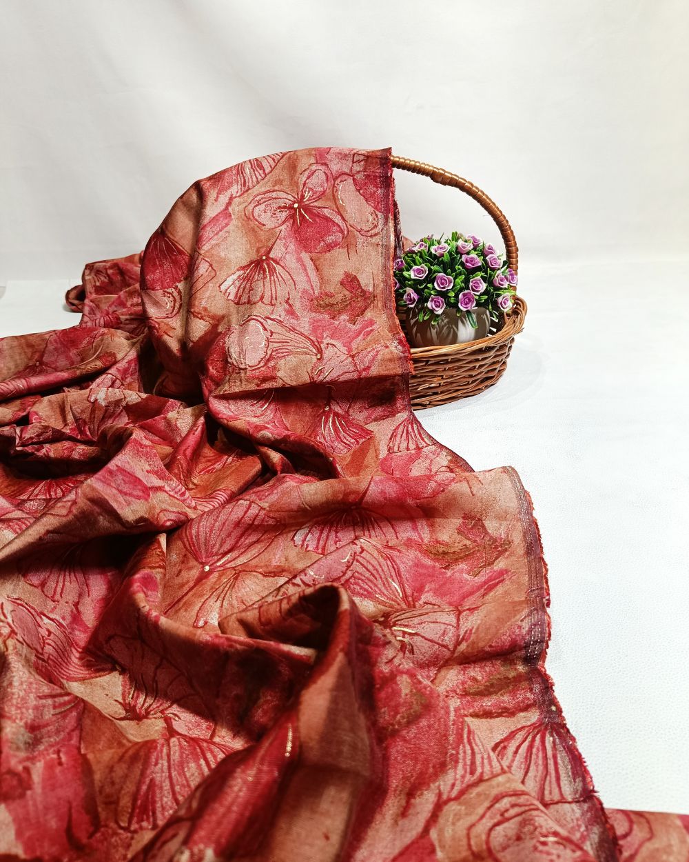 Printed Muslin (Foil) Maroon Colour 42 Inches Width