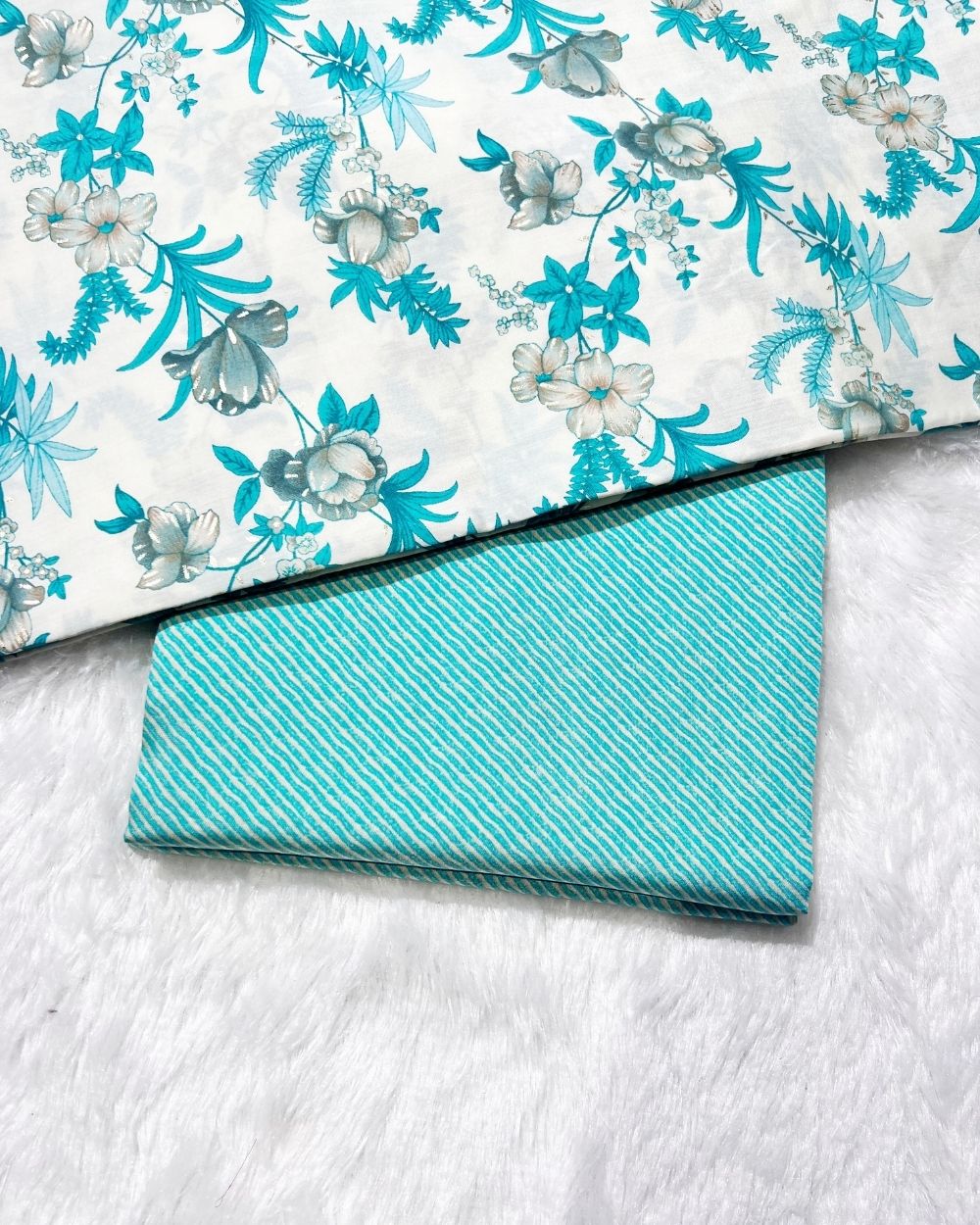 Printed Muslin Unstitched Top (2.25 mtr) & Bottom (2.40 mtr) Set Sky Blue Colour 42 Inches Width
