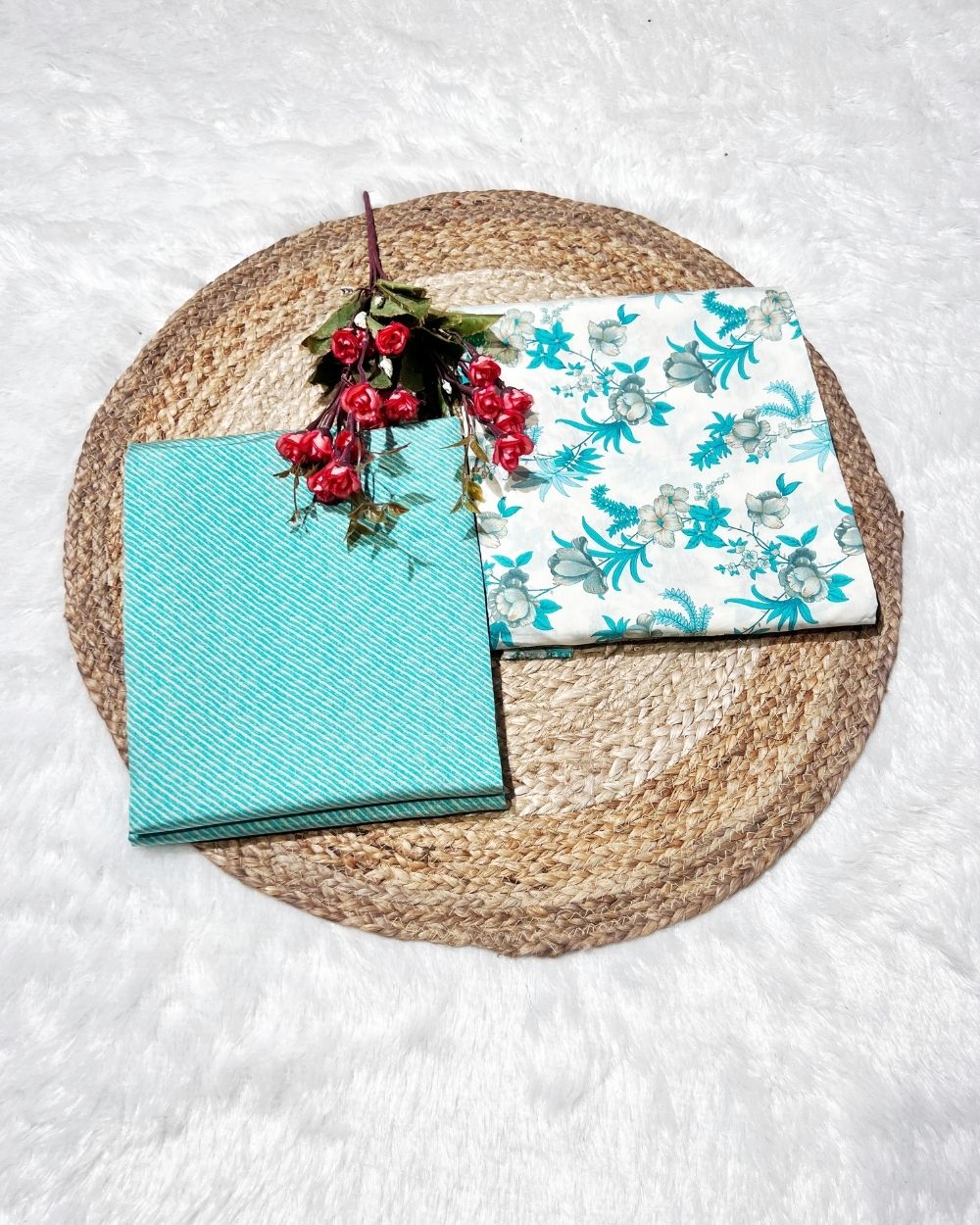 Printed Muslin Unstitched Top (2.25 mtr) & Bottom (2.40 mtr) Set Sky Blue Colour 42 Inches Width