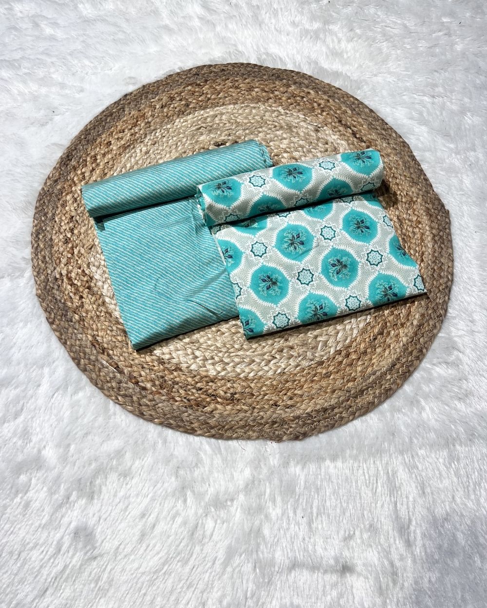 Printed Muslin Unstitched Top (2.50 mtr) & Bottom (2.40 mtr) Set Seafoam Colour 42 Inches Width