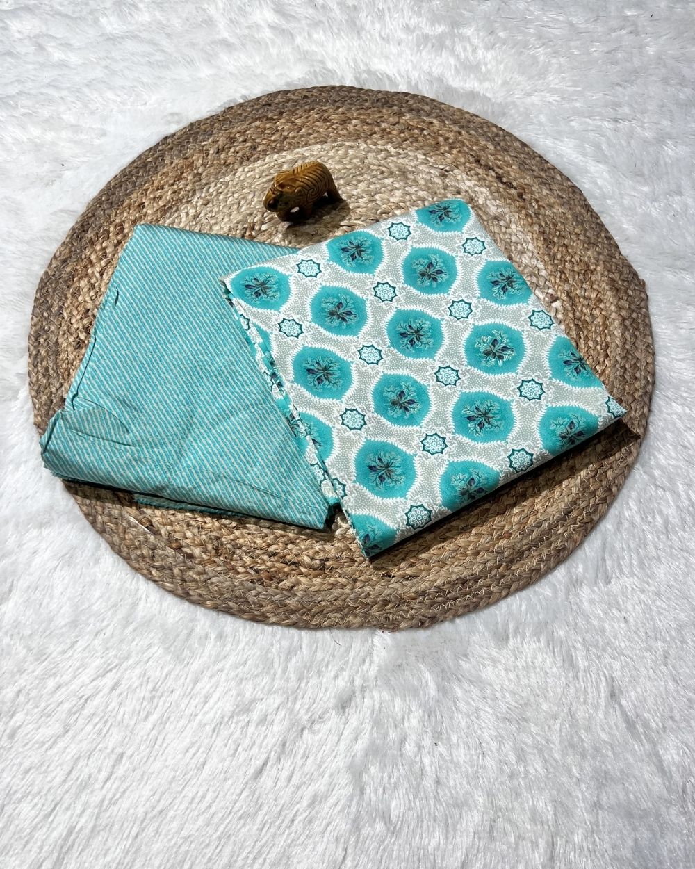 Printed Muslin Unstitched Top (2.50 mtr) & Bottom (2.40 mtr) Set Seafoam Colour 42 Inches Width