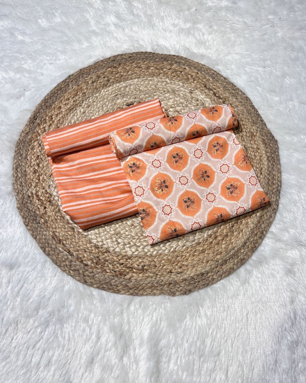 Printed Muslin Unstitched Top (2.40 mtr) & Bottom (2.00 mtr) Set Orange Colour 42 Inches Width