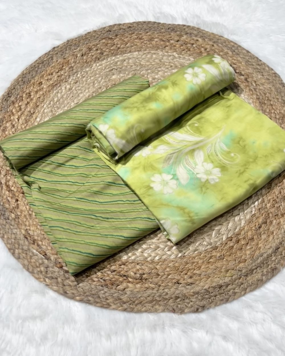 Printed Muslin Unstitched Top (3.40 mtr) & Bottom (2.40 mtr) Set Lime Green Colour 42 Inches Width