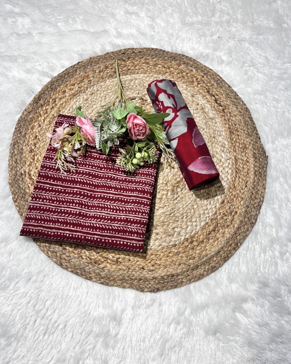 Printed Muslin Unstitched Top (3.00 mtr) & Bottom (2.40 mtr) Set Maroon Colour 42 Inches Width