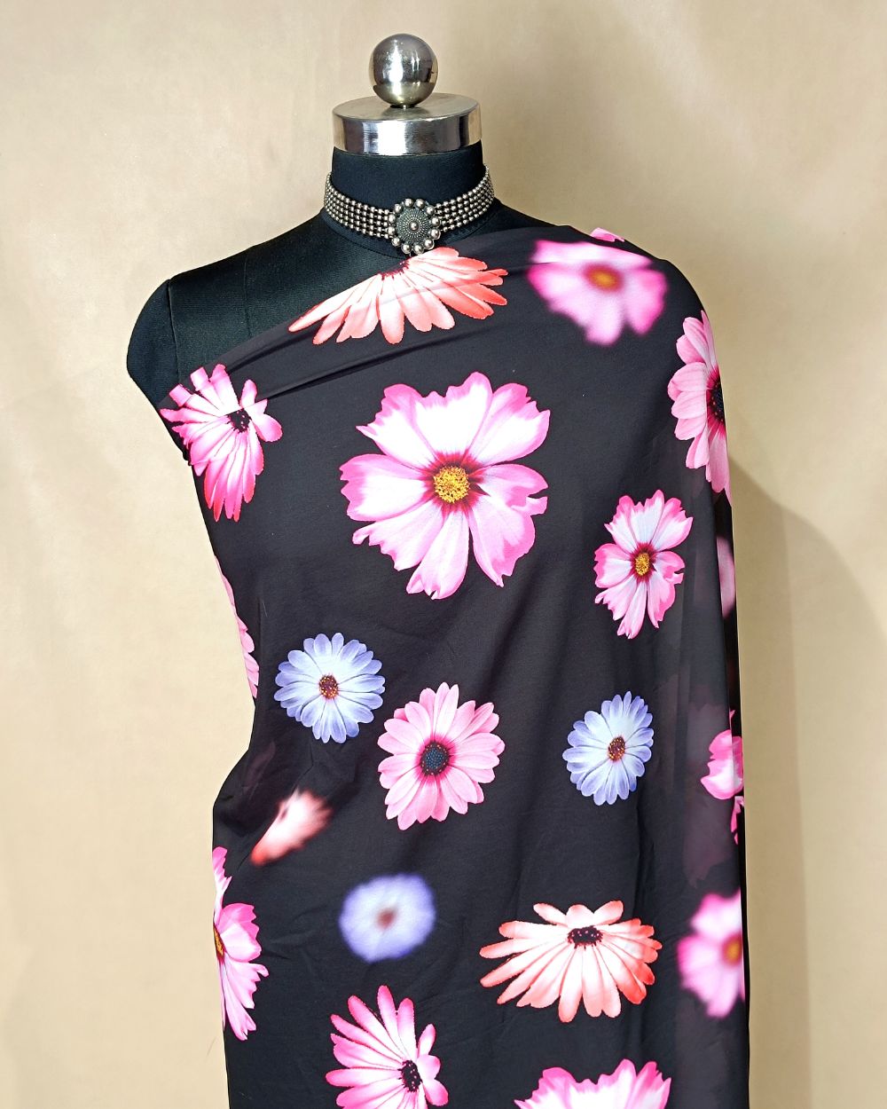 Fox Georgette Digital Print Black Colour 48 Inches Width