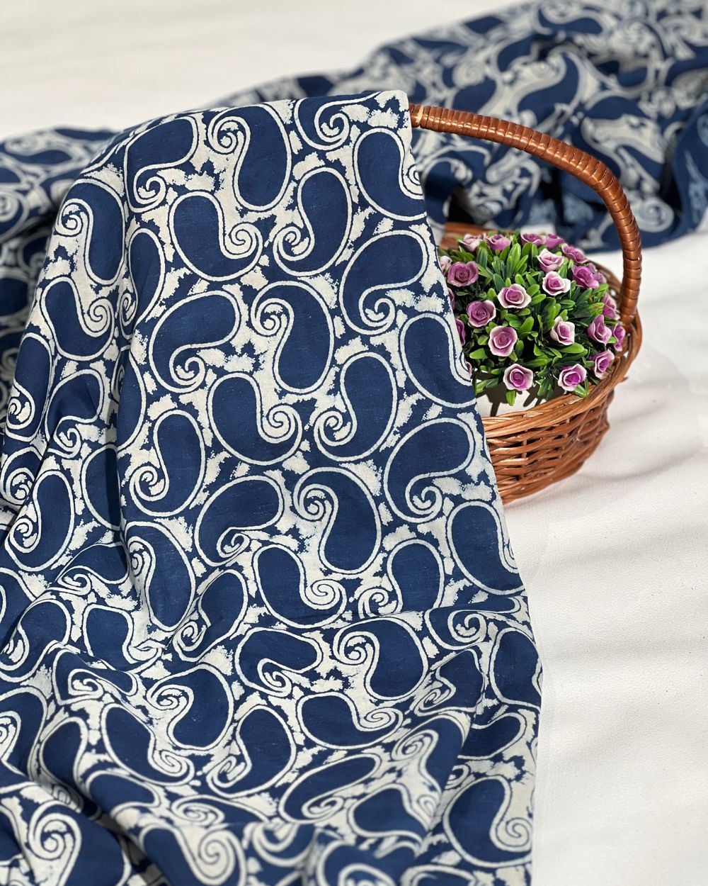 Hand Block Printed Cotton Indigo Blue Colour 44 Inches Width