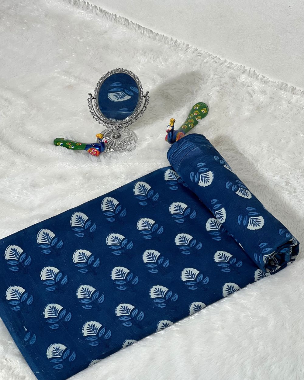 Hand Block Printed Cotton Indigo Blue Colour 44 Inches Width