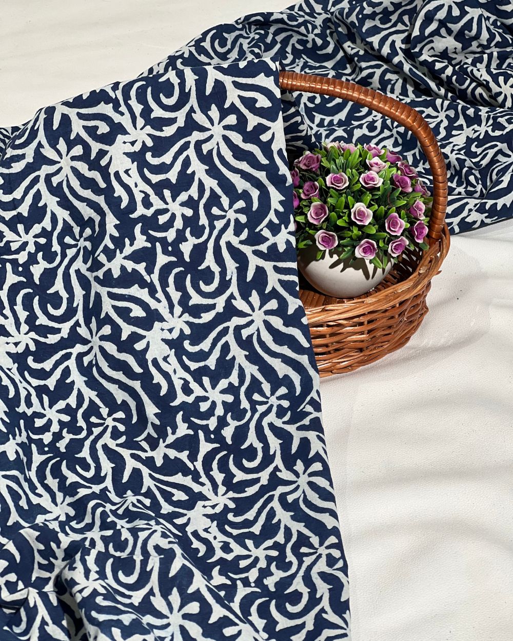 Hand Block Printed Cotton Indigo Blue Colour 44 Inches Width