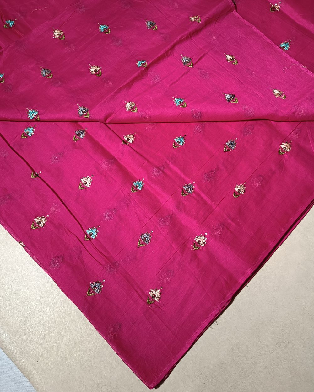 Mal Cotton with Thread Work Rani Pink Colour 40 Inches Width