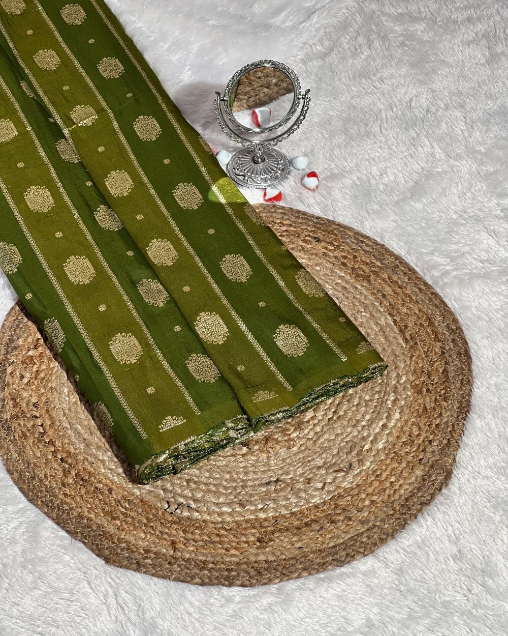 Chanderi Work Mehandi Green Colour 45 Inches Width