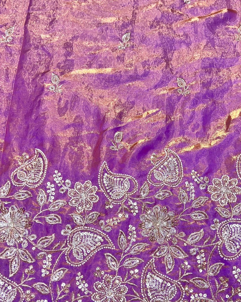 Space Silk Work with Border Copper Lavender Colour 52 Inches Width