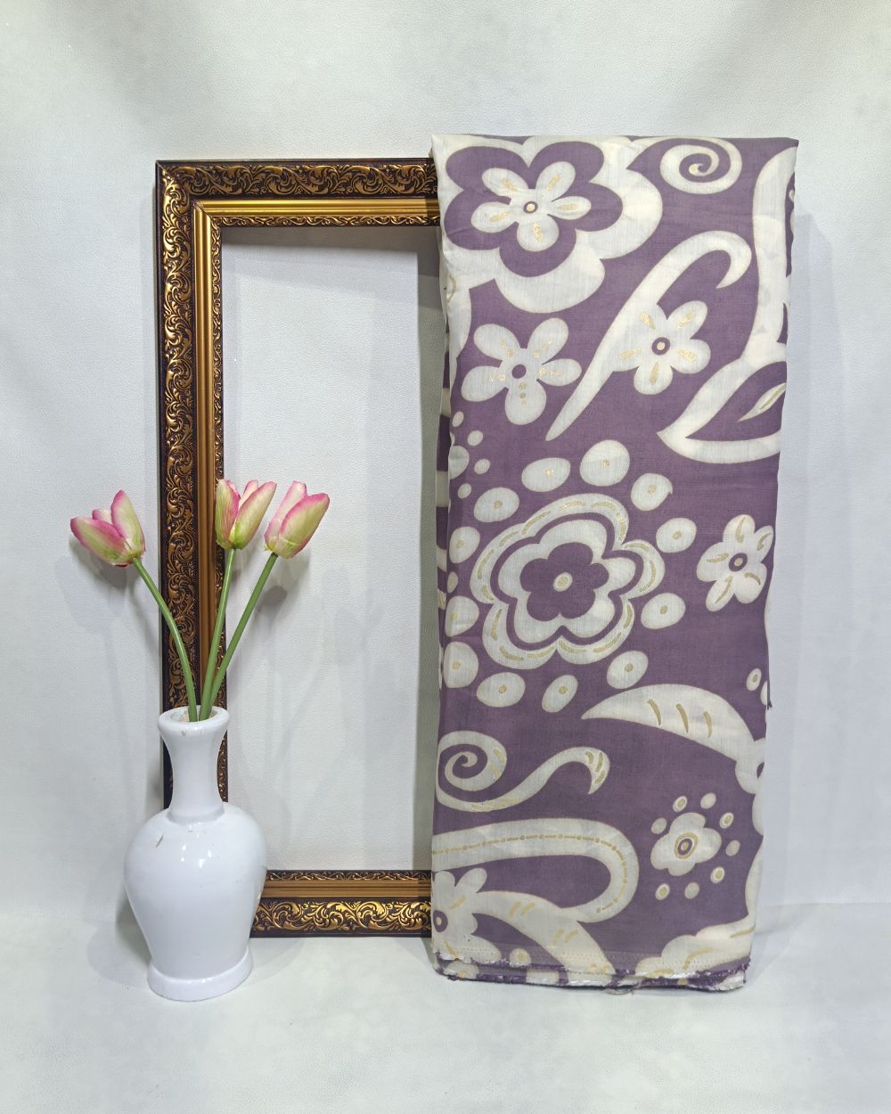 Printed Muslin (Foil) Lavender Grey Colour 43 Inches Width