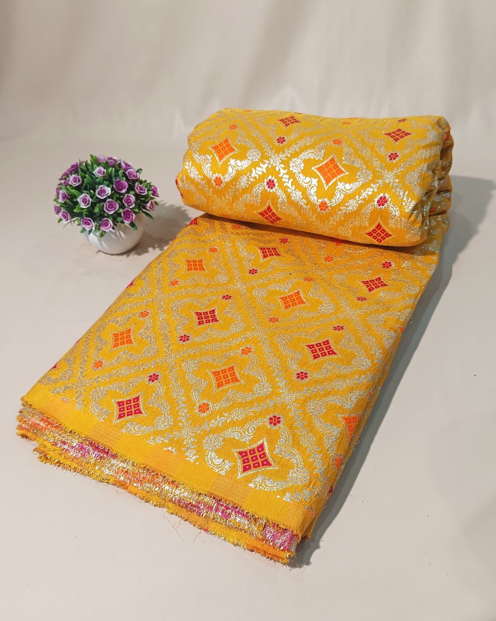 Jacquard Brocade Yellow Colour 42 Inches Width