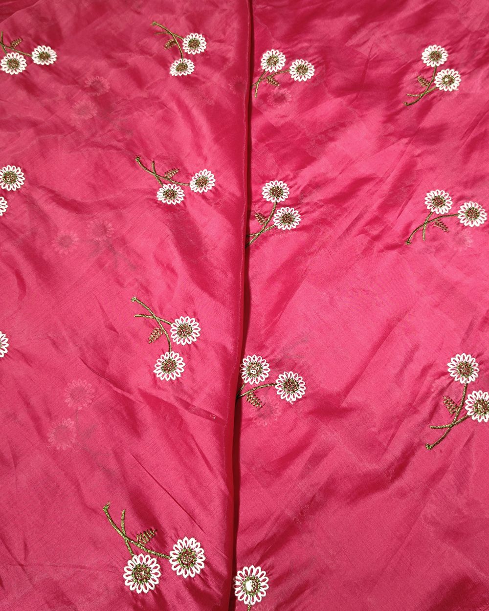 Chanderi Mal Cotton with Thread Work Dark Pink Colour 43 Inches Width