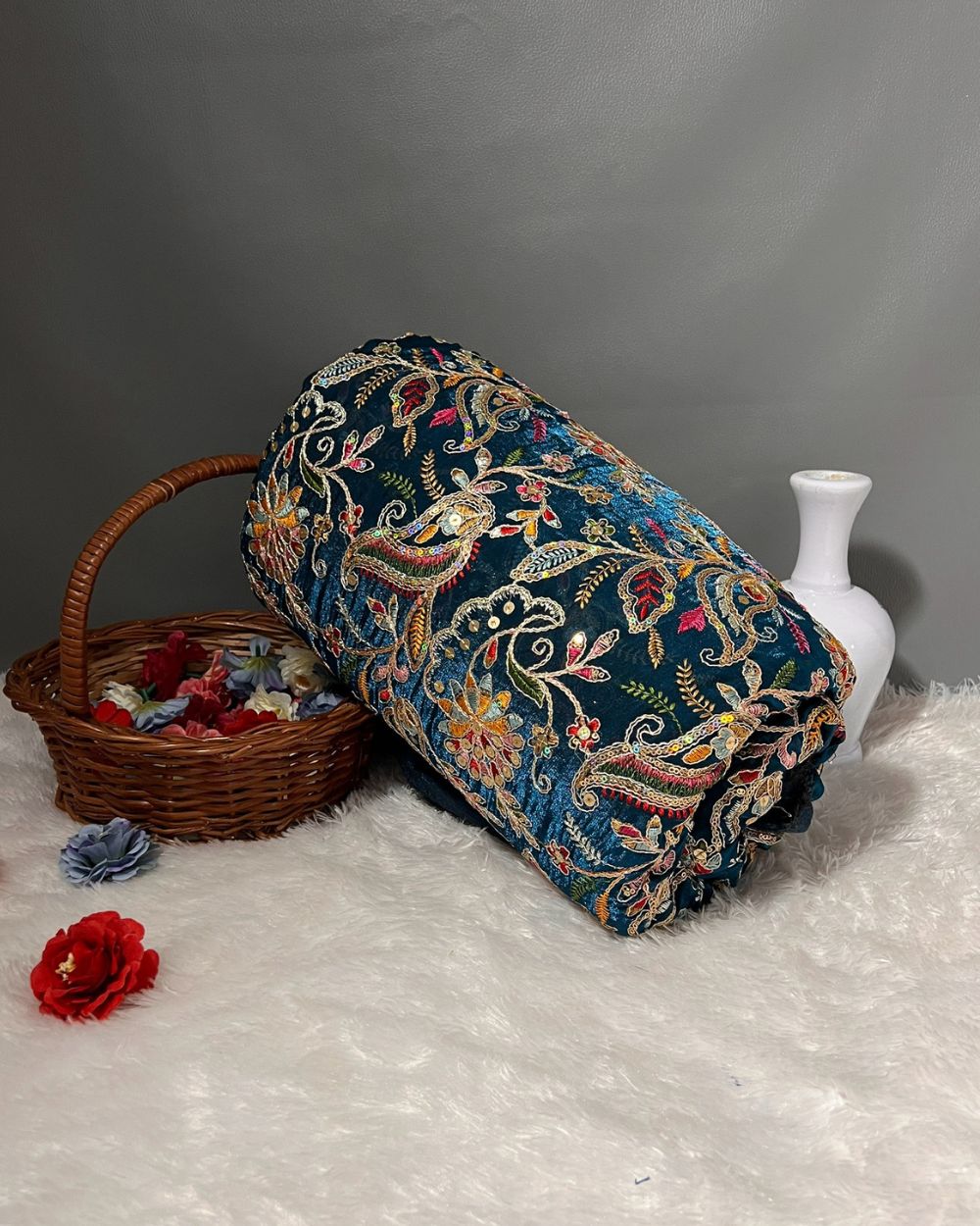 Space Silk Work Peacock Blue Colour 42 Inches Width