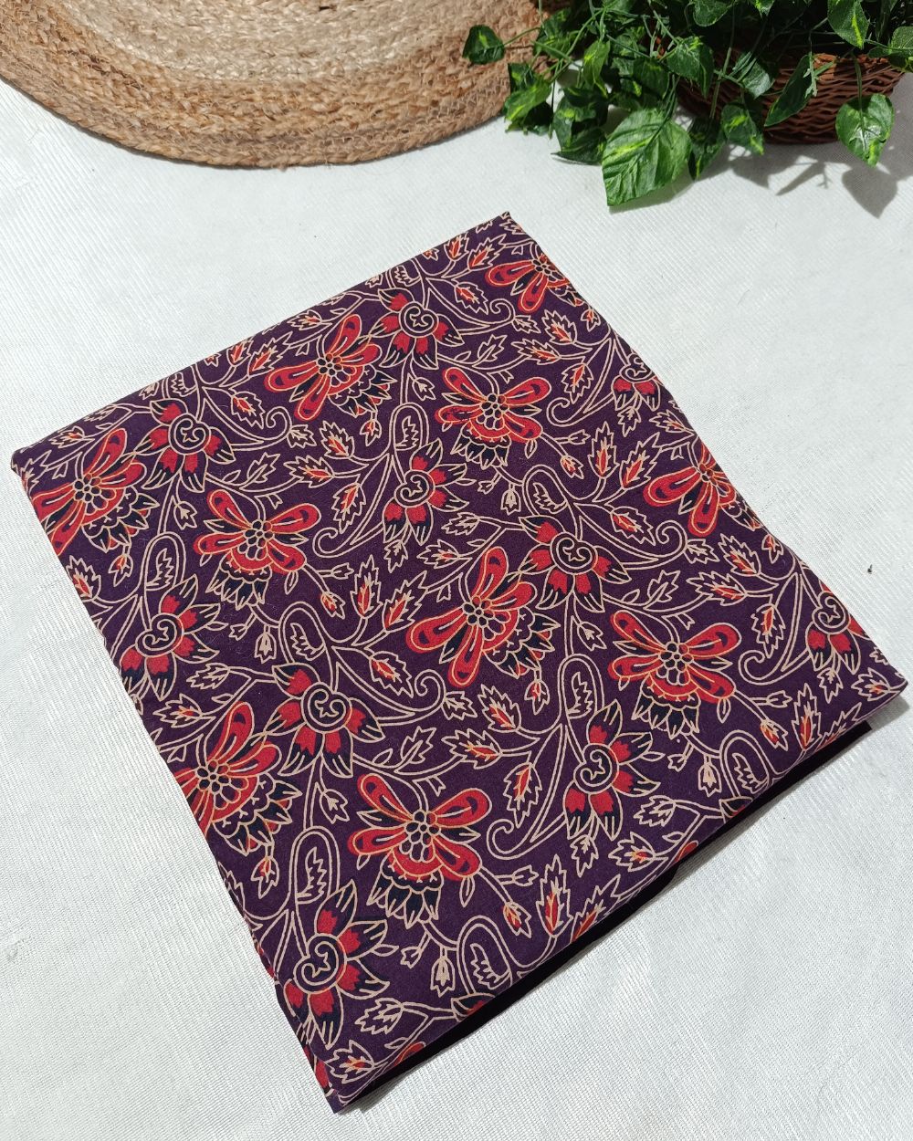 Ajrakh Cotton Natural Dye Block Printed Pastel Purple Colour 42 Inches Width