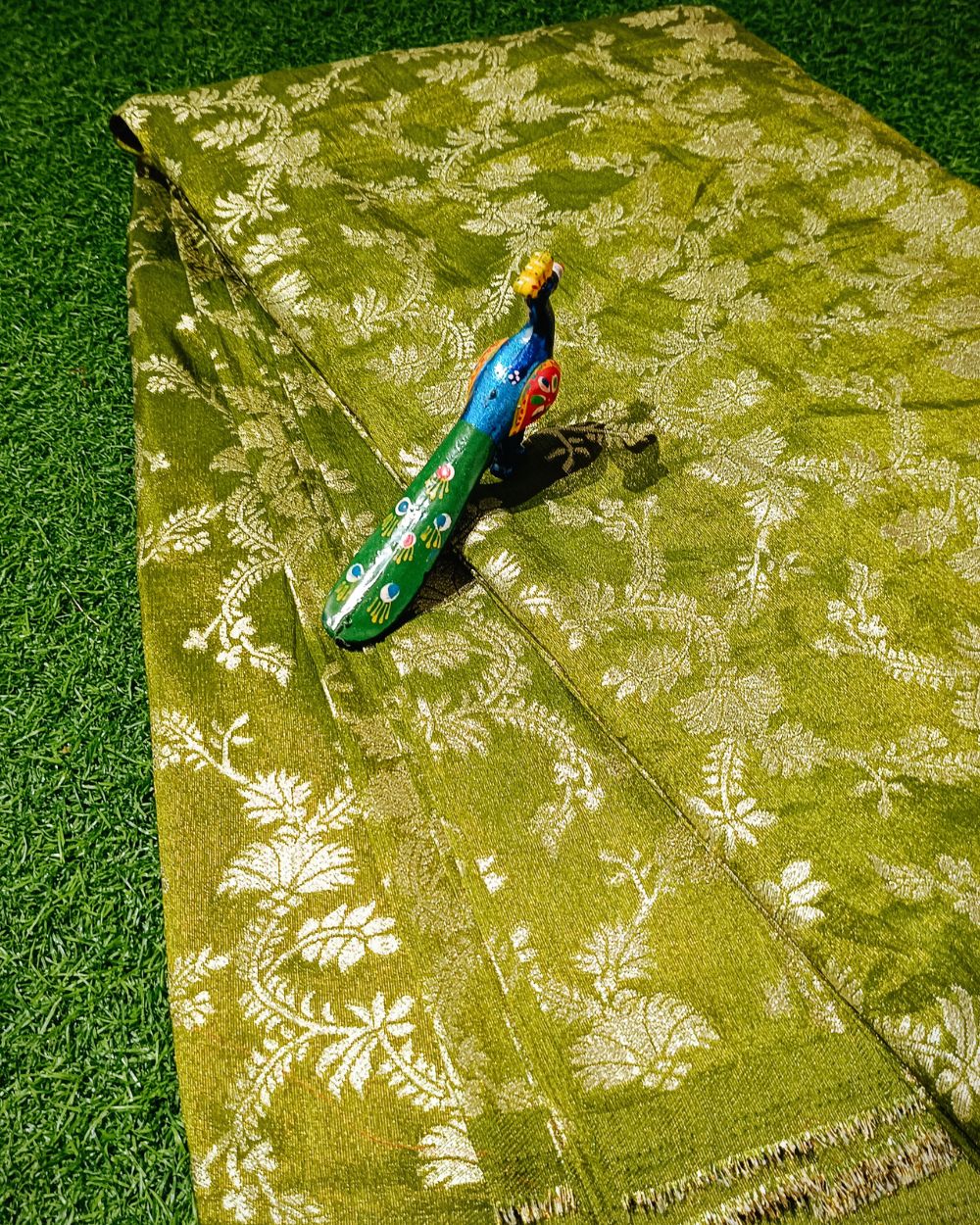 Cosmos Zari Work Mehandi Green Colour 45 Inches Width