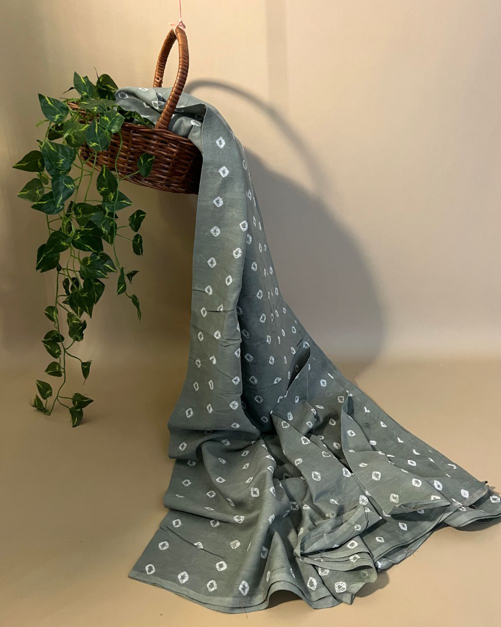 Pure Cotton Bandhani Print Greenish Grey Colour 44 Inches Width