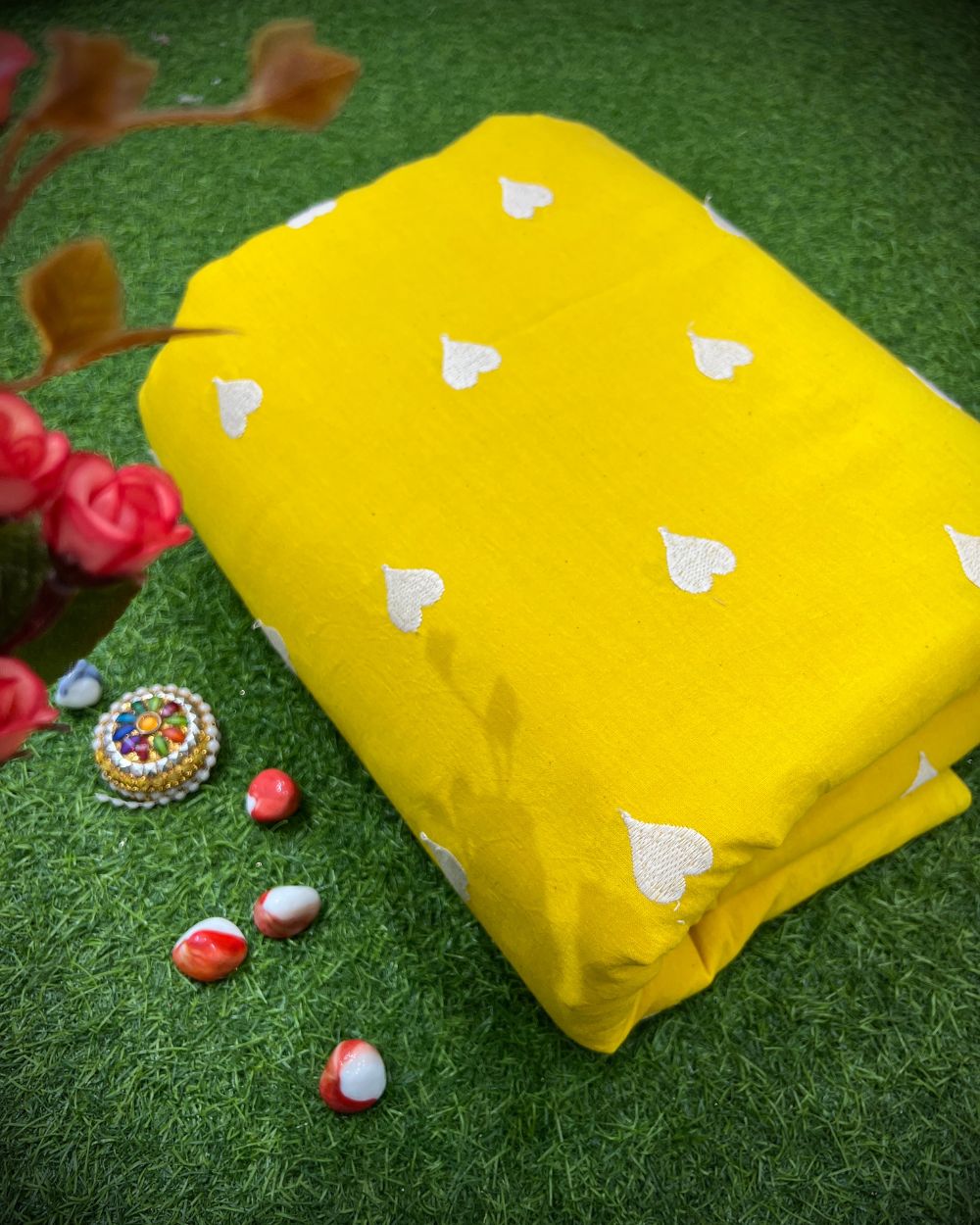 Kora Cotton Work Yellow Colour 42 Inches Width