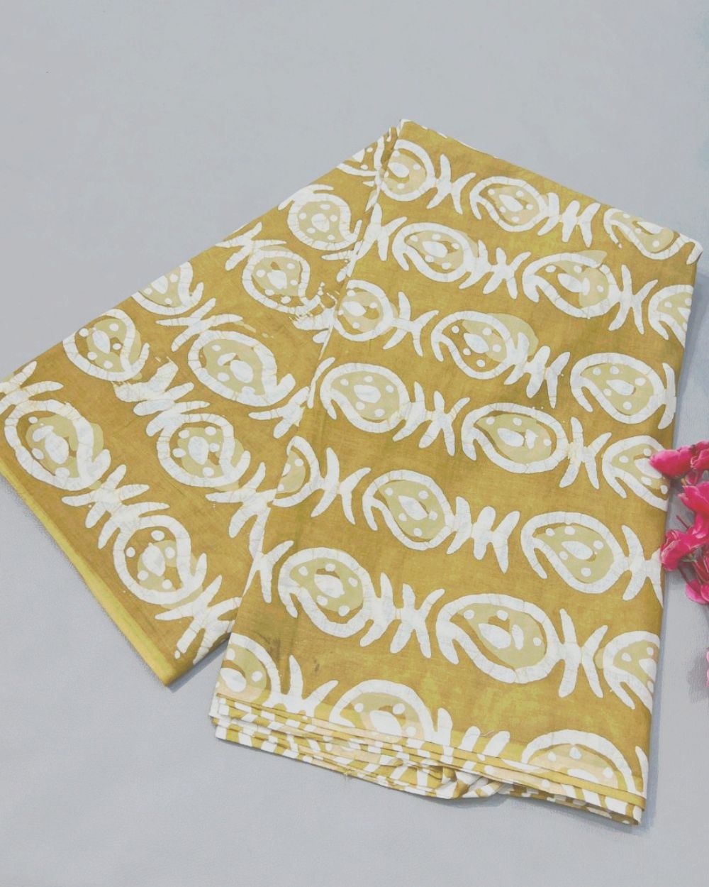 Cotton Dabu Hand Block Print Khaki Colour 44 Inches Width
