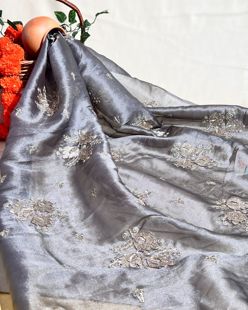 Chandanya Silk Work Grey Colour 44 Inches Width