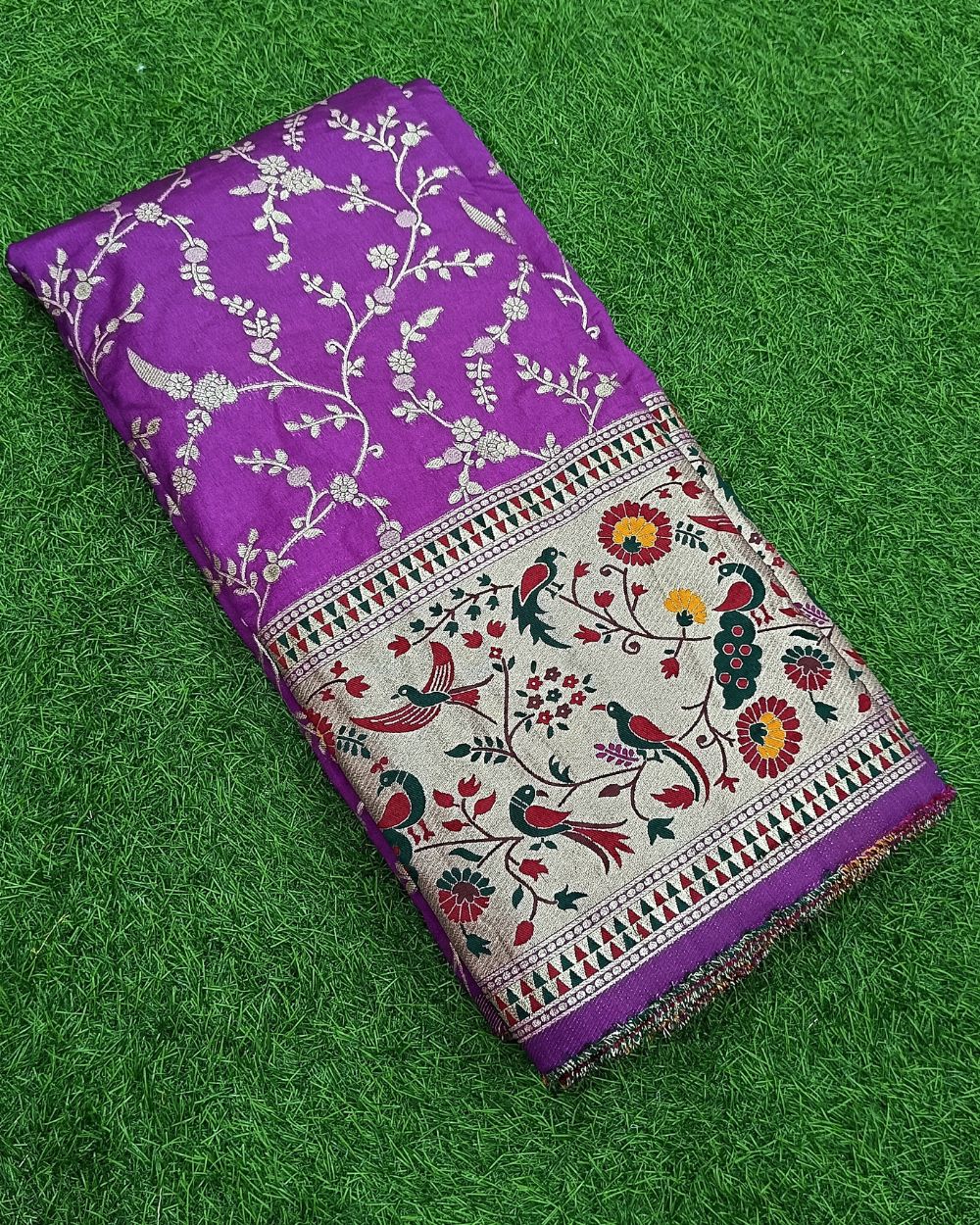 Chanderi Work with Paithani Border Purple Colour 41 Inches Width