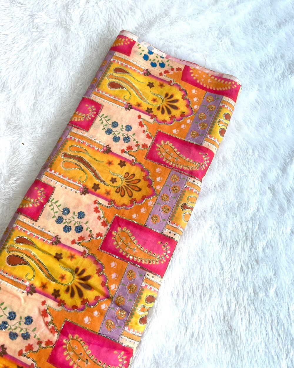 Mix Cotton Work Orange Colour 40 Inches Width