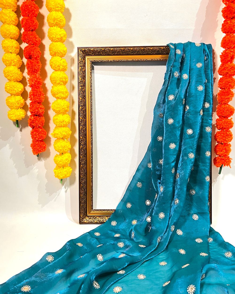 Space Silk Work Peacock Blue Colour 46 Inches Width