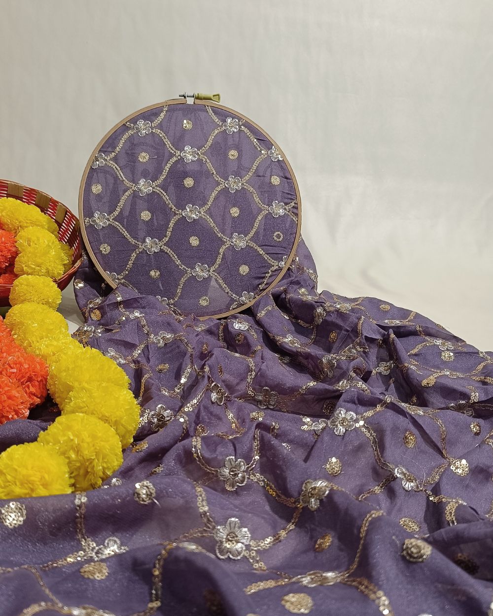 Premium Georgette Work Pastel Grape Colour 44 Inches Width