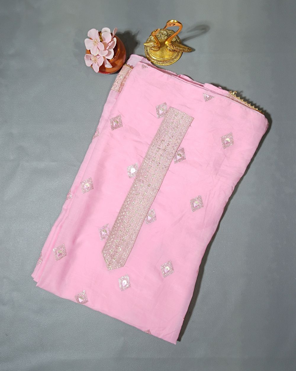 Cambri Cotton Work Unstitched Top Pattern Baby Pink Colour 48 Inches Width