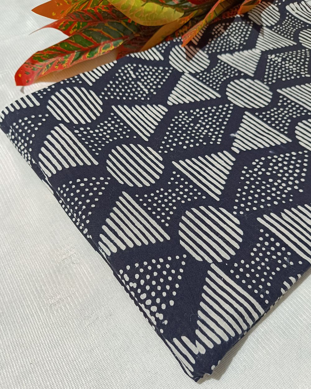 Hand Block Printed Cotton Monochrome Black Colour 42 Inches Width