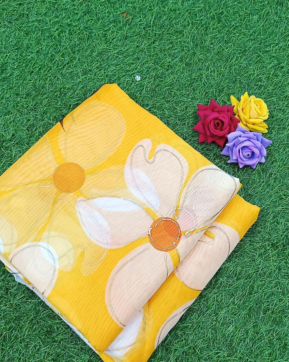 Premium Printed Organza Foil Mango Yellow Colour 43 Inches Width