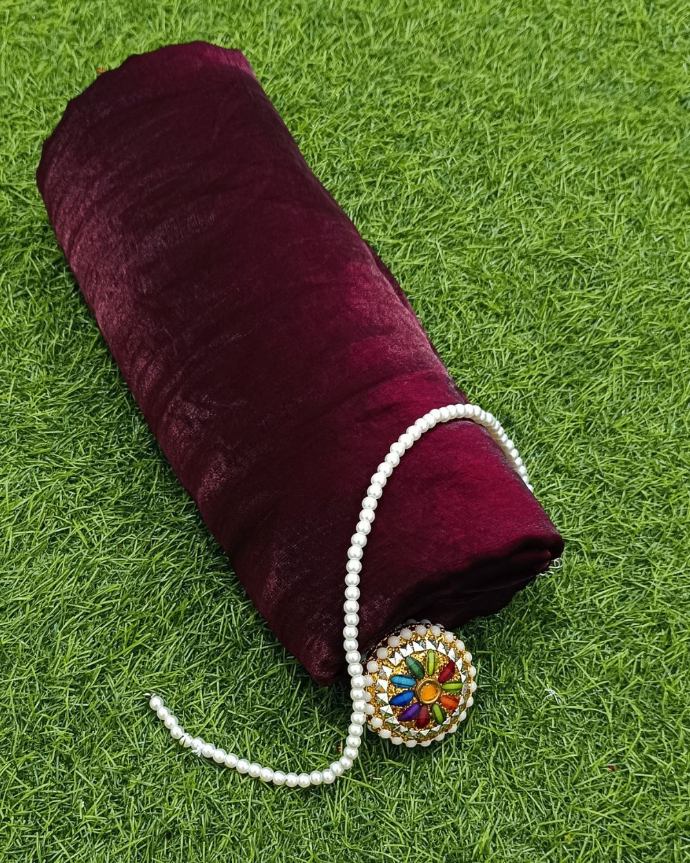 Plain Pure Space Silk Saree Without Blouse Maroon Colour 48 Inches Width