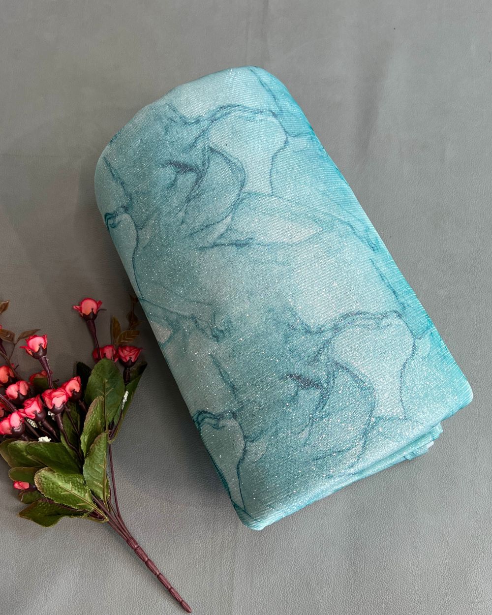 Imported Digital Printed Sparkle Sky Blue Colour 55 Inches Width