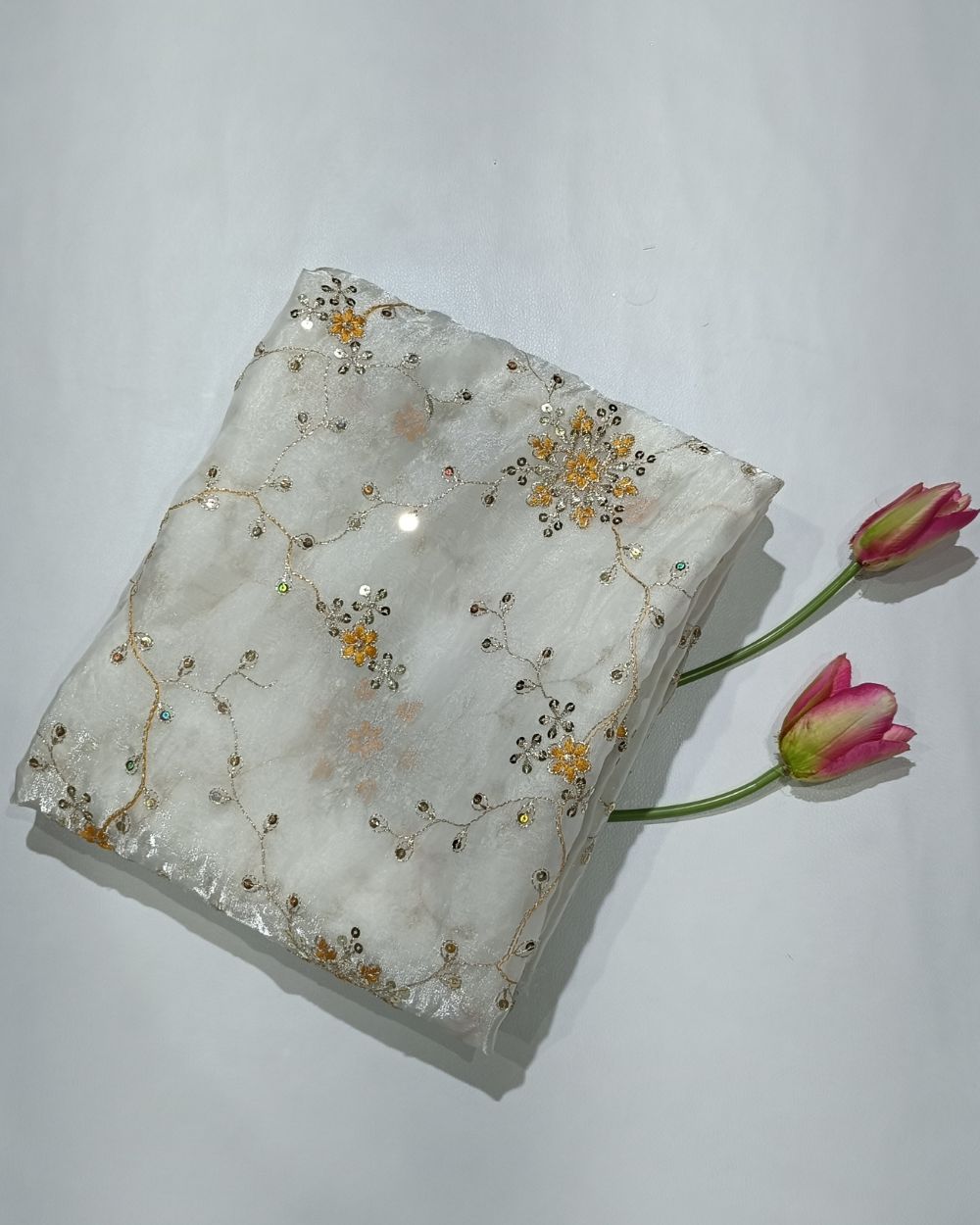 Space Silk Work White Colour 46 Inches Width