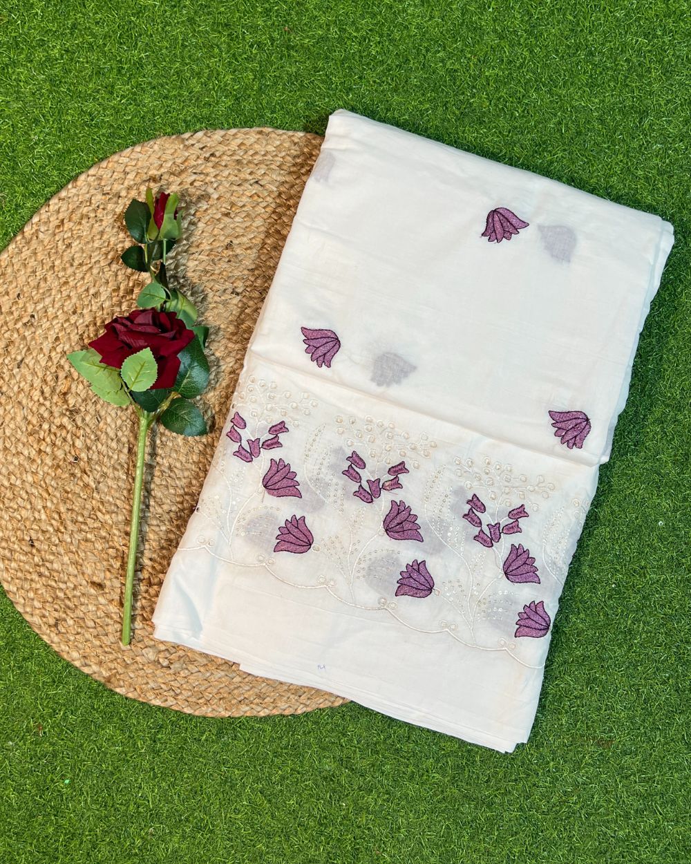 Cotton Work with Border White Colour 44 Inches Width