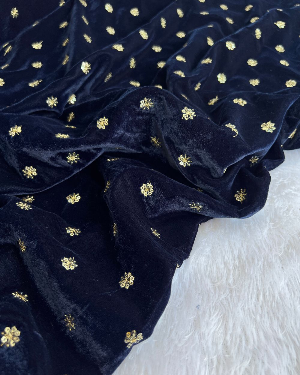 Premium Velvet Butti Work Navy Blue Colour 44 Inches Width