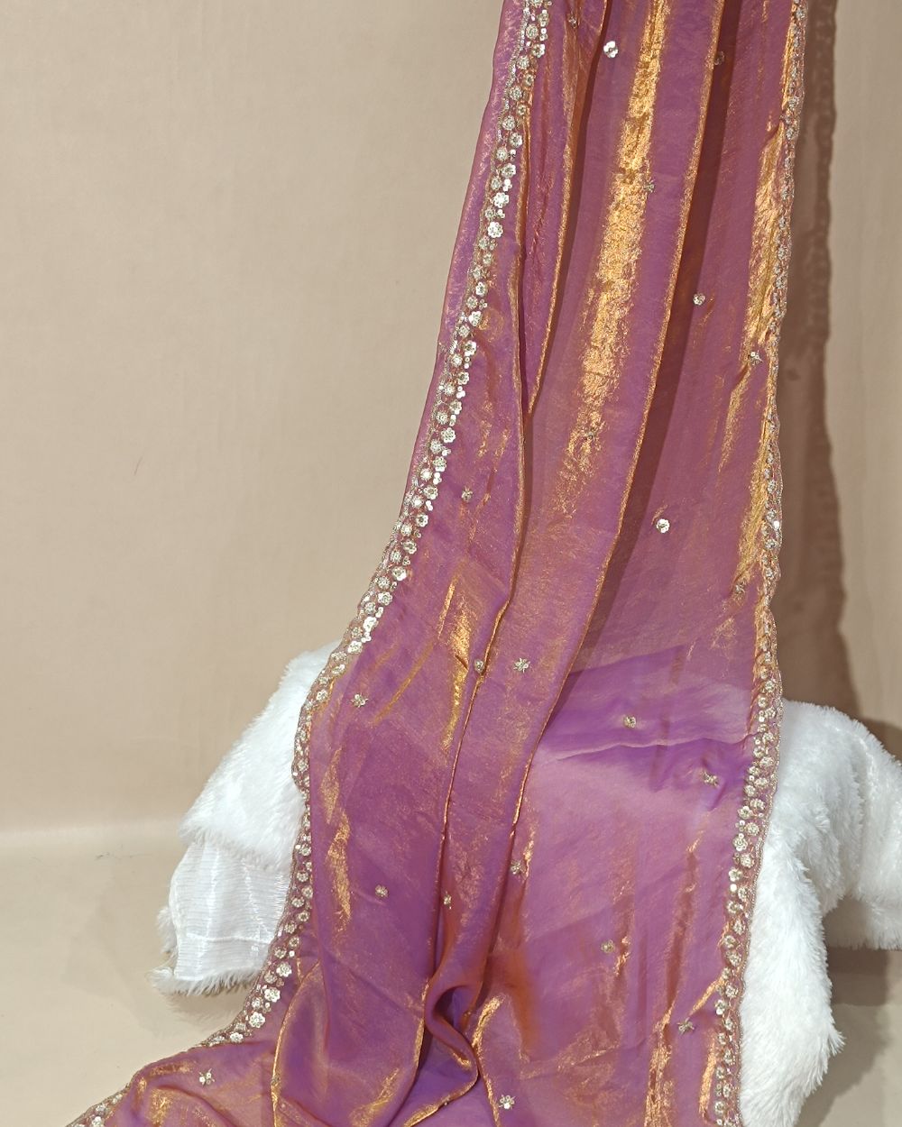 Space Silk Work Dupatta Fabric with Border Copper Lavender 38 Inches Width