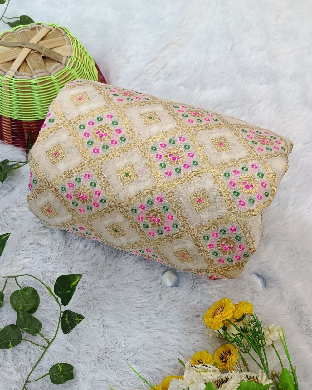 Banarasi Pearl White Colour 44 Inches Width
