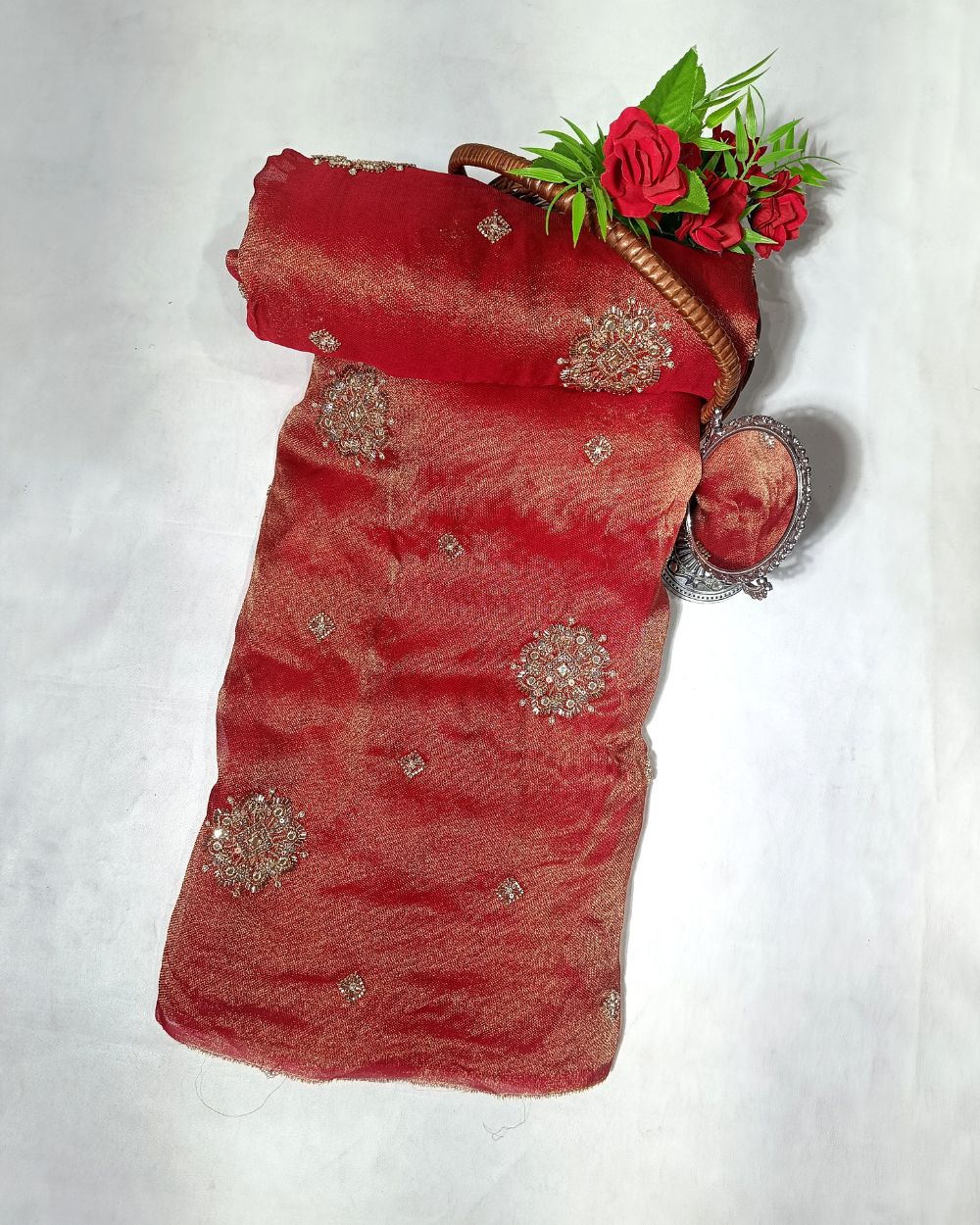 Premium Burberry Silk Work Rust Orange Colour 44 Inches Width