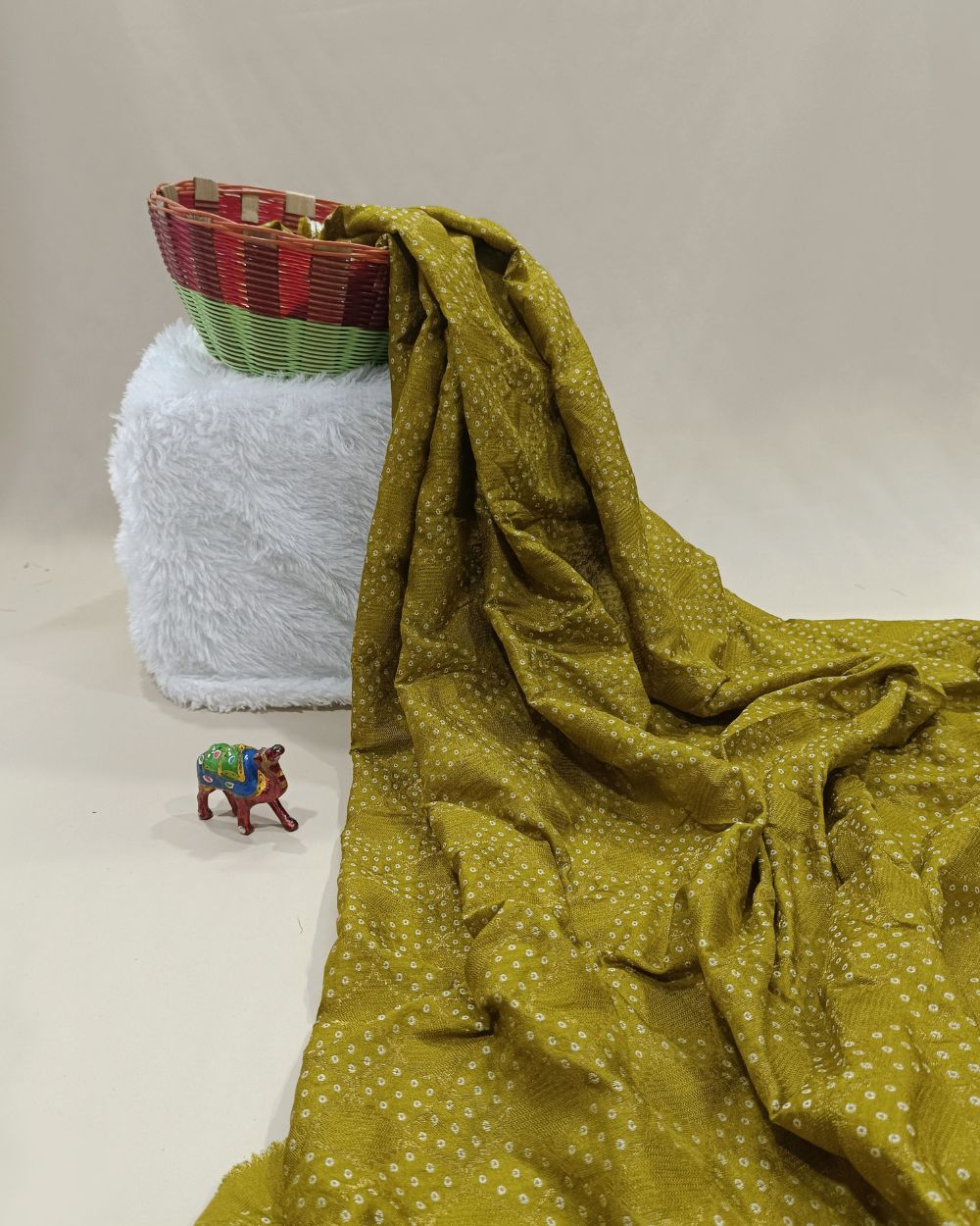 Jacquard Dola Silk Olive Green Colour 44 Inches Width