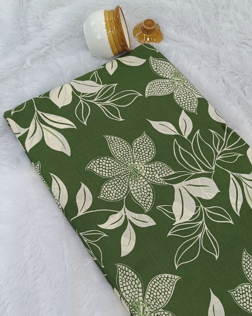 Printed Cotton Unstitched Top-Bottom Set with Dupatta Green Colour 42  Inches Width