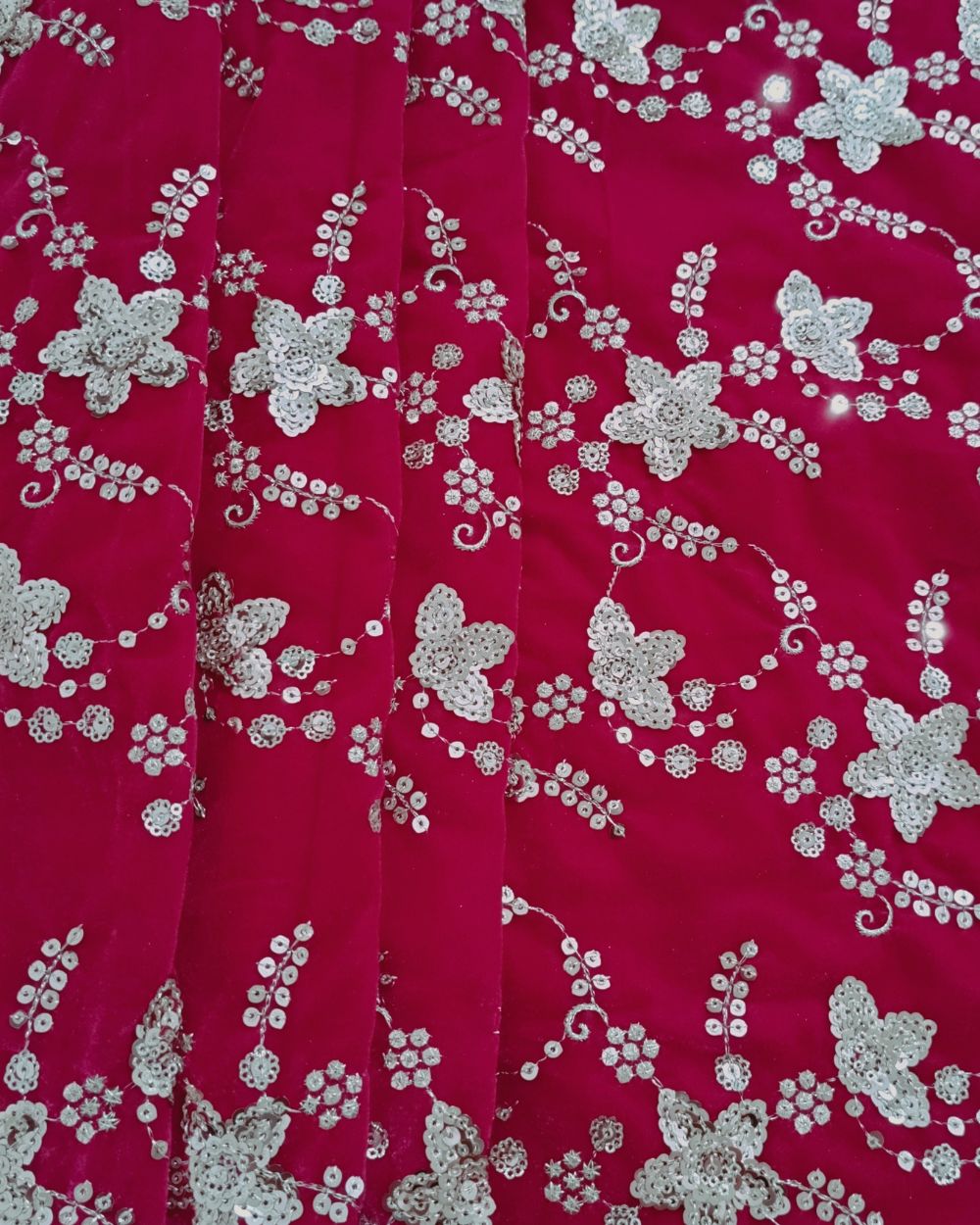 Velvet Work Rani Pink Colour 44 Inches Width