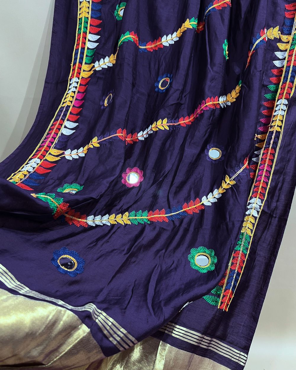 Abla Work Lagdi Patta Dupatta Art Silk Navy Blue Colour 40 Inches Width