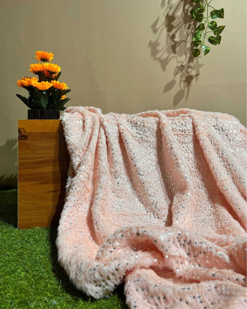 Imported Printed Foil Fur Peach Colour 60 Inches Width