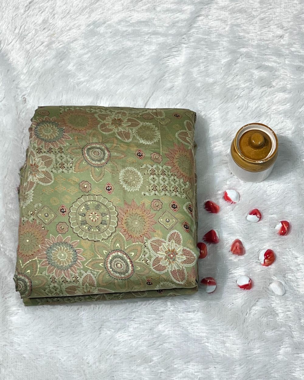 Printed Muslin (Foil) Pista Green Colour 44 Inches Width